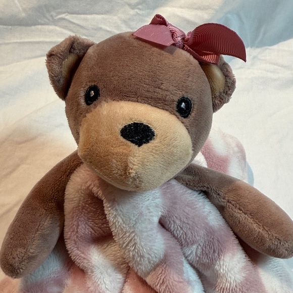 Pink and Brown Teddy Bear Lovey/Nunu/Security Blanket - Picture 2 of 4